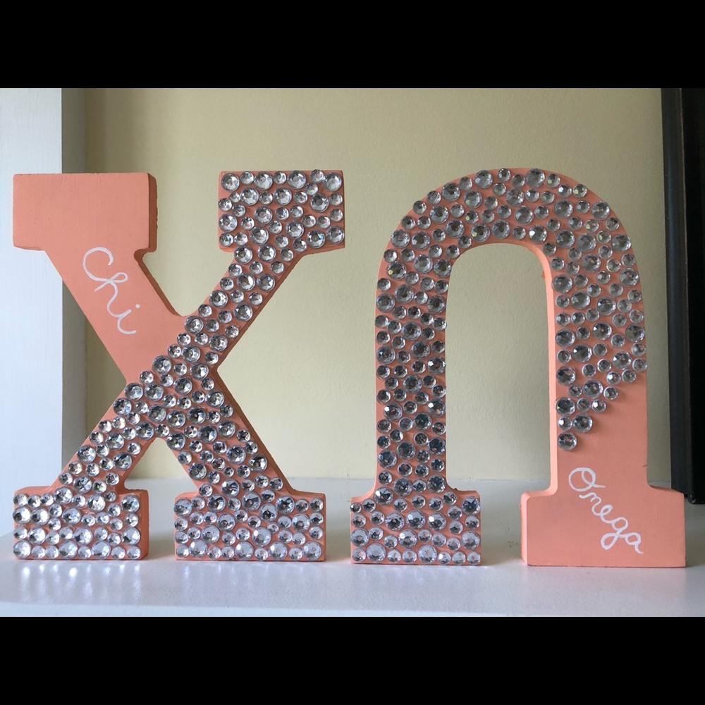 Chi Omega wooden letters with gems. Handmade!